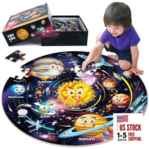  Floor Puzzles for Kids Ages 4-8, Large 70 Piece Jigsaw Puzzles Solar System