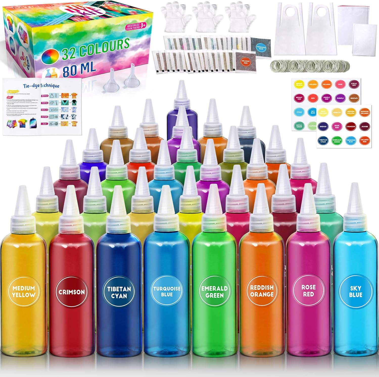 Tie Dye Kit for Kids and Adults, 32 Colours 80ML Bottles Tye Dye Kits, Tyedyedye
