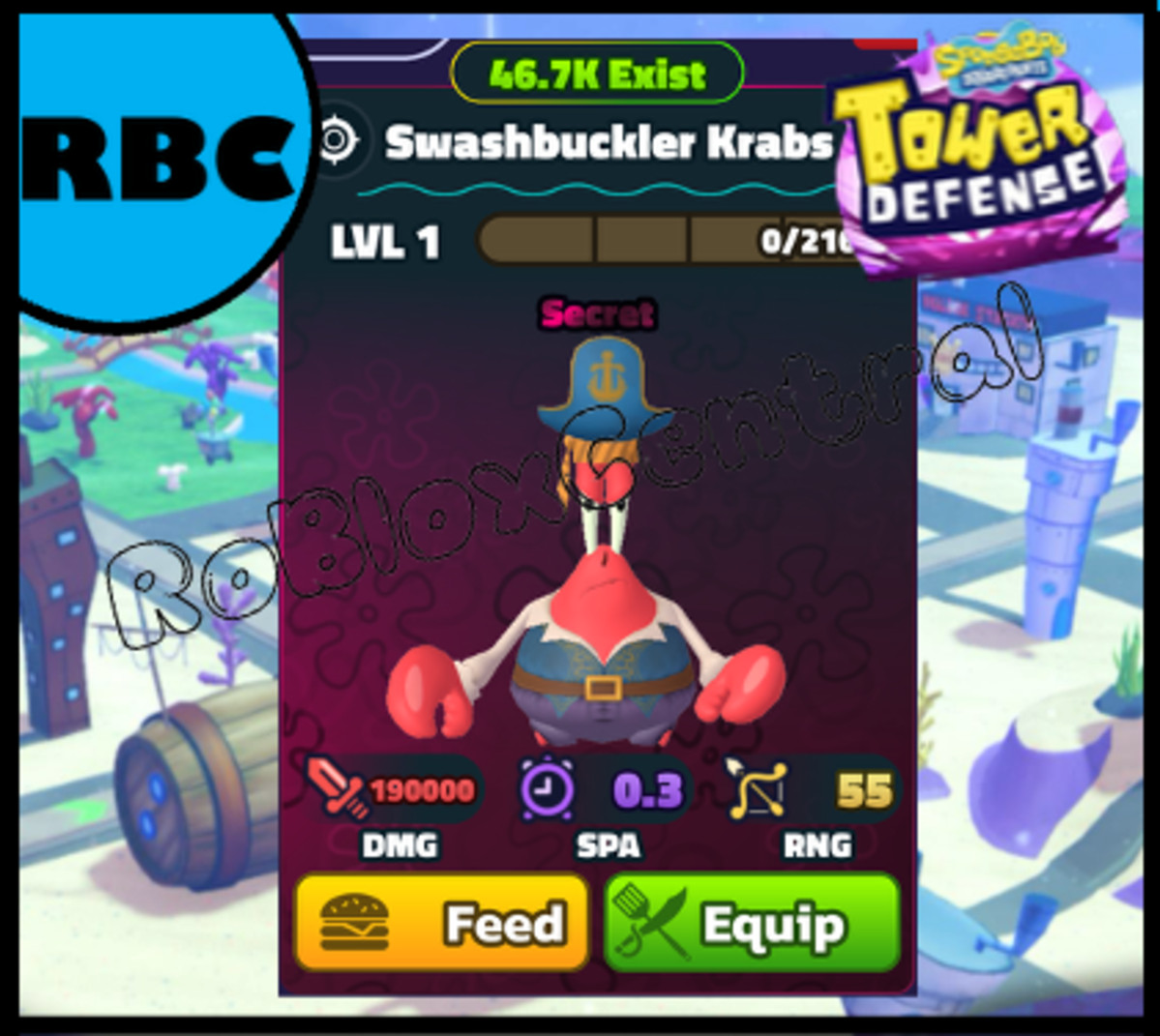 SWASHBUCKLER KRABS - CHEAP SPONGEBOB TOWER DEFENSE - SBTD UNIT