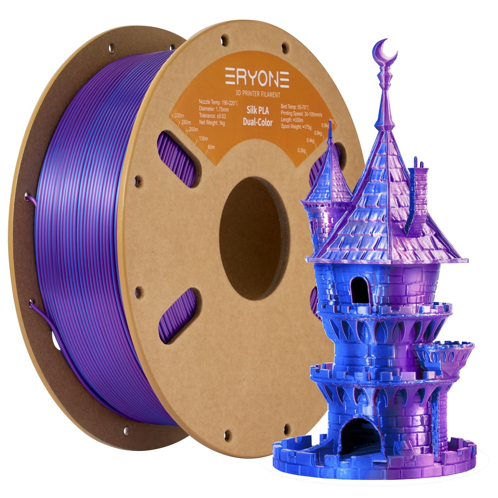 ERYONE Silk Dual Color PLA Filament 3D PLA-1kg, Purple Blue 