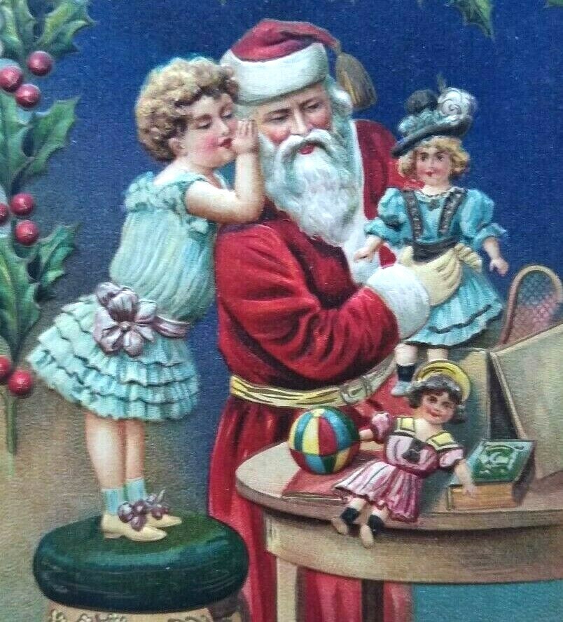 Santa Claus Victorian Dolls Child Christmas Postcard Original Antique Embossed