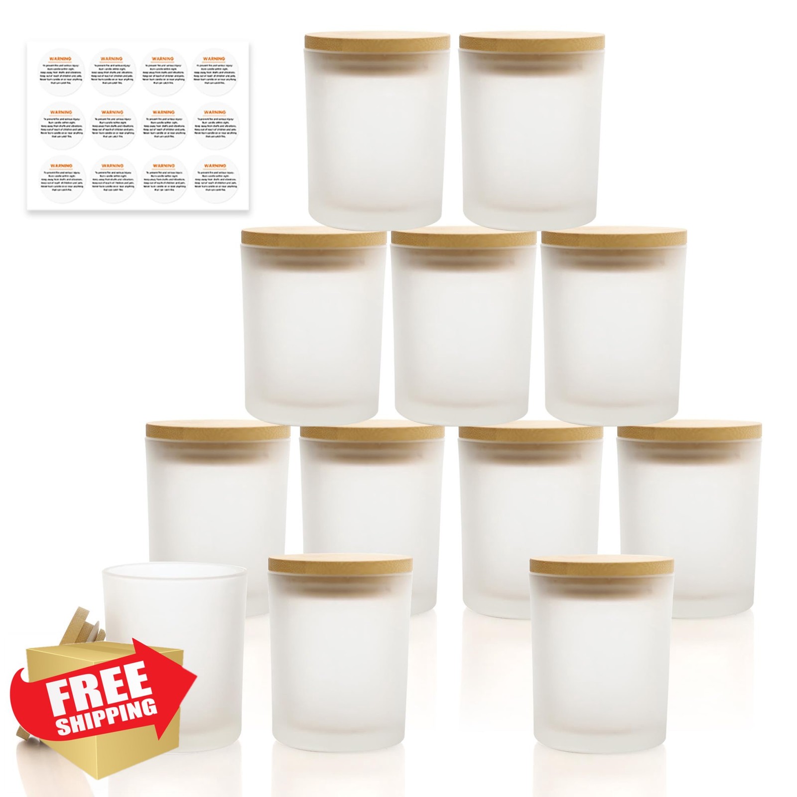 GLATABAM 7oz Frosted White Candle Jars 12pk Bamboo Lid