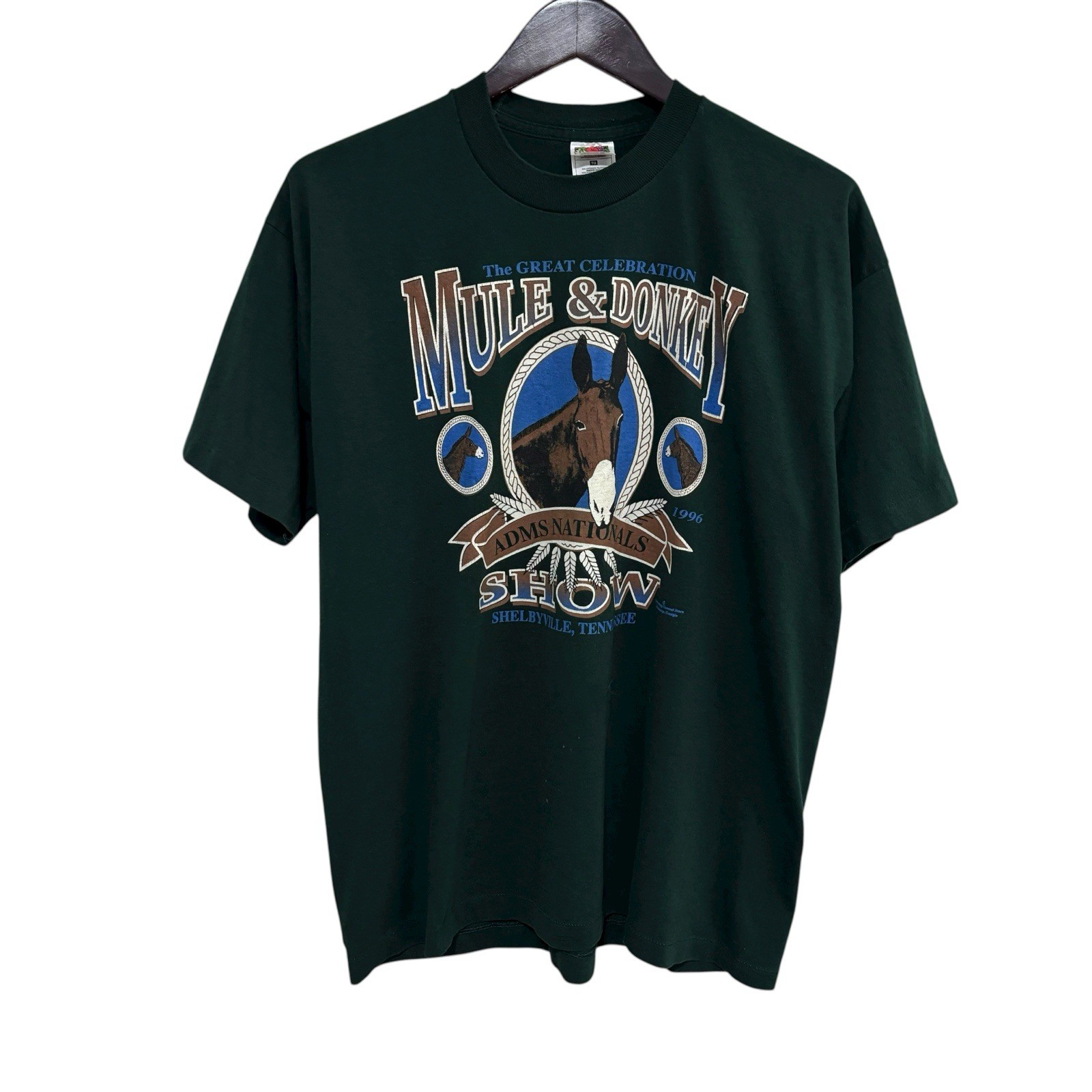 Vintage 90s Single Stitch Mule & Donkey Show T Shirt Slim Fit Size XL 22 x 29