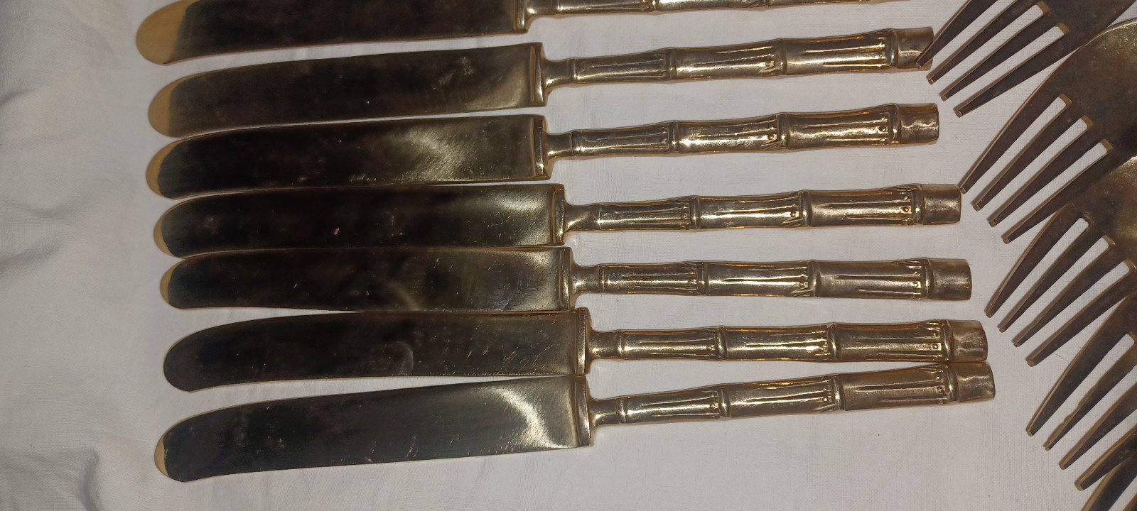 BAMBOO CUTLERY SERVICE DESIGN LION BRASS FULL BRONZE VINTAGE