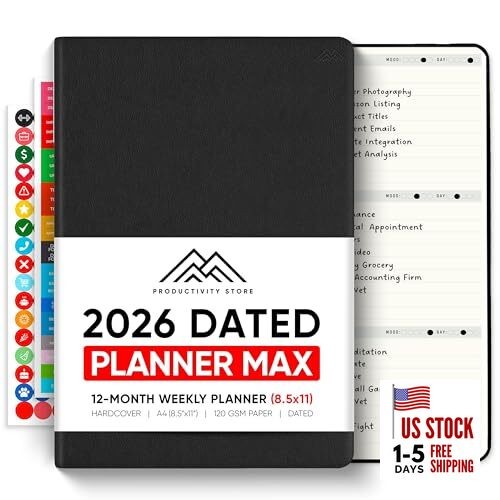 Dated, 2026 Planner, 8.5" x 11" - The 2026 Dated 8.5 x 11 (A4) Black