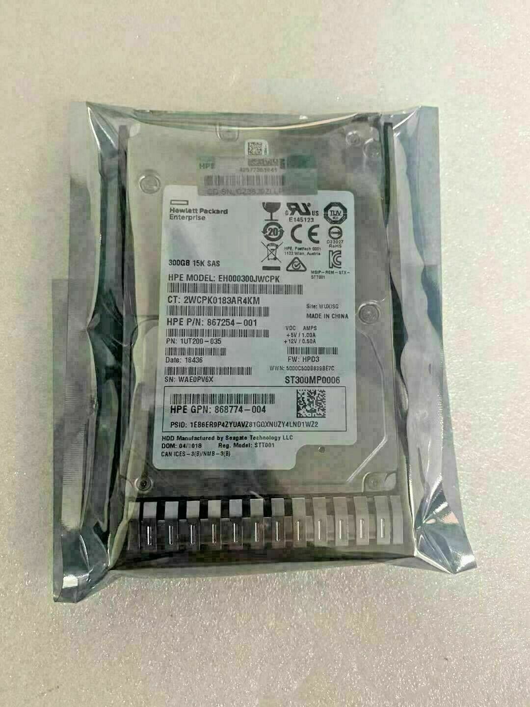 870753-B21 HP 300GB 15K 12G SFF 2.5" SAS SC DS HDD HARD DRIVE 870792-001
