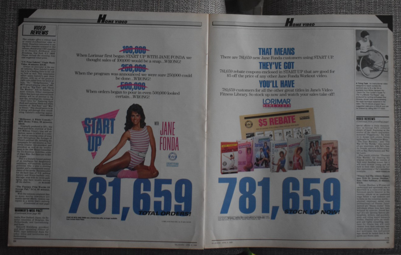Jane Fonda 2 page 1988 Billboard Color Video Ad Workout