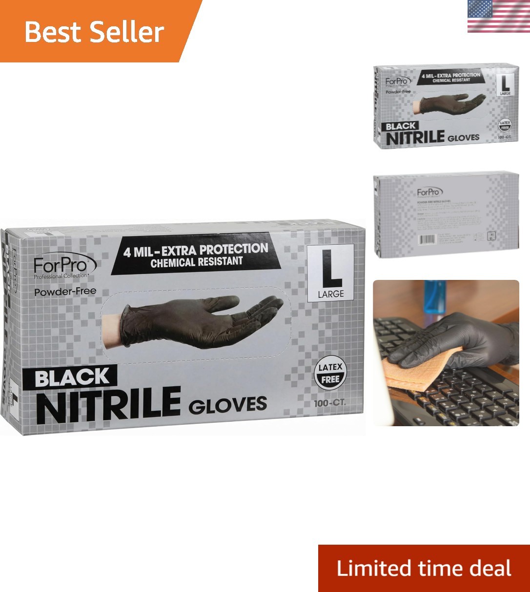 ForPro Disposable Nitrile Gloves, Chemical Resistant, Powder-Free, Latex-Free...
