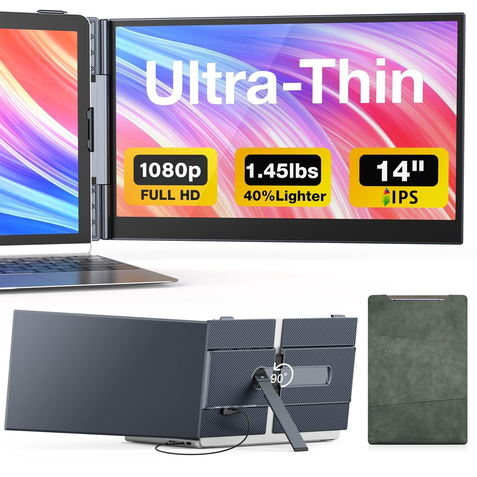 Laptop Screen Extender, 14" Ultra-Thin & Lightweight Portable Monitor, 1080P ...