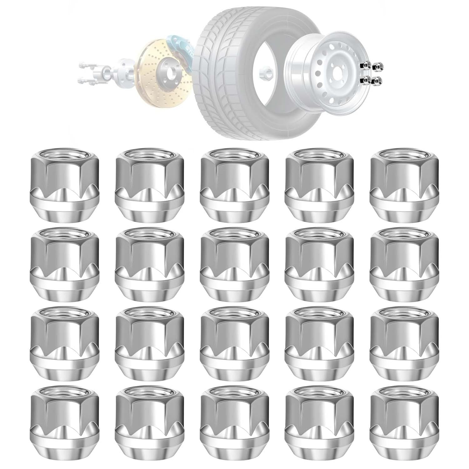 9/16-18 Open End Lug Nuts, 20pcs Silver Wheel Lug 9/16"-18 Lug Nuts 20PCS
