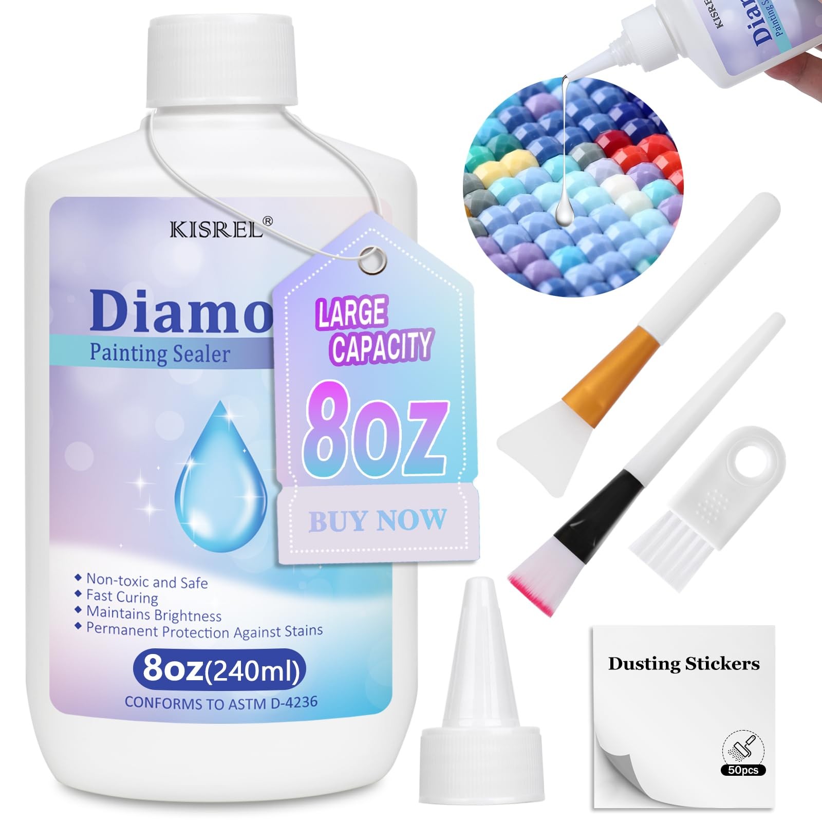 KISREL 240ml Diamond Painting Sealer, 8oz Quick-Dry Art 8OZ, clear 