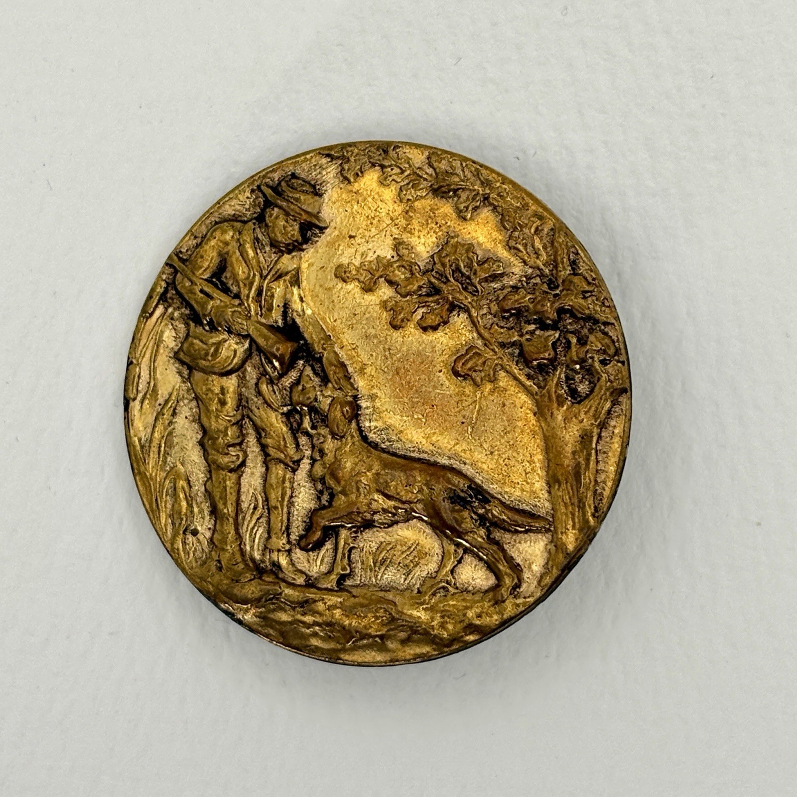 Large Victorian Hunting Scene Button 40mm Stamped Brass Dog Antique Coat