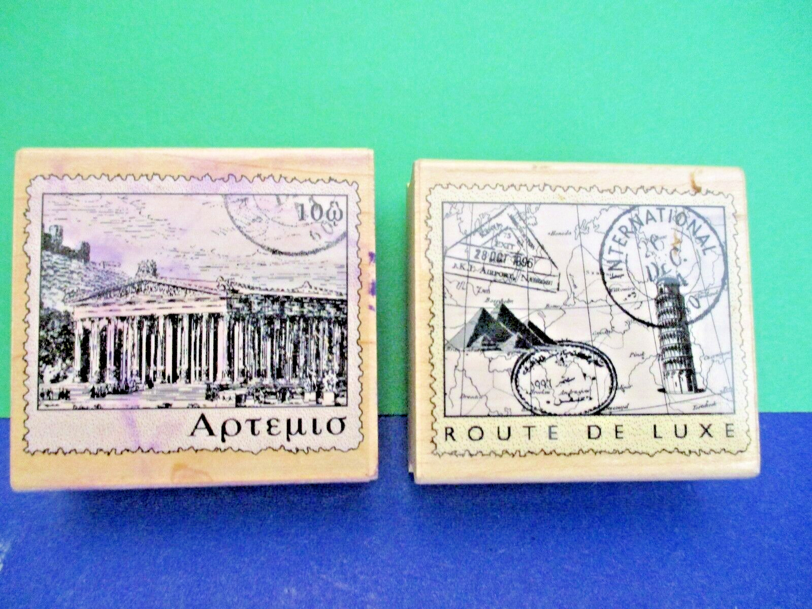 POSTAGE INTERNATIONAL POST  HERO ARTS RUBBER STAMP WD MT  LOT 2