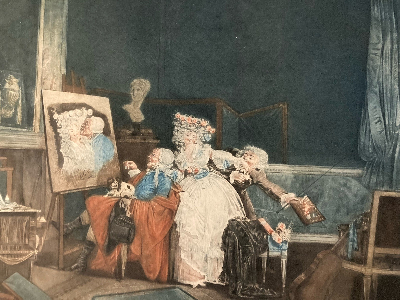 Beautiful Aquatint Engraving XVIII The Two Kisses 1786 Colored Print Ancient Art