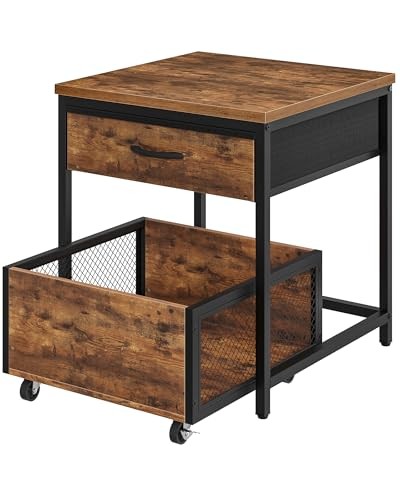 End Table, 19.7 Inch Square Side Table, Mini Fridge Stand Rustic Brown + Black