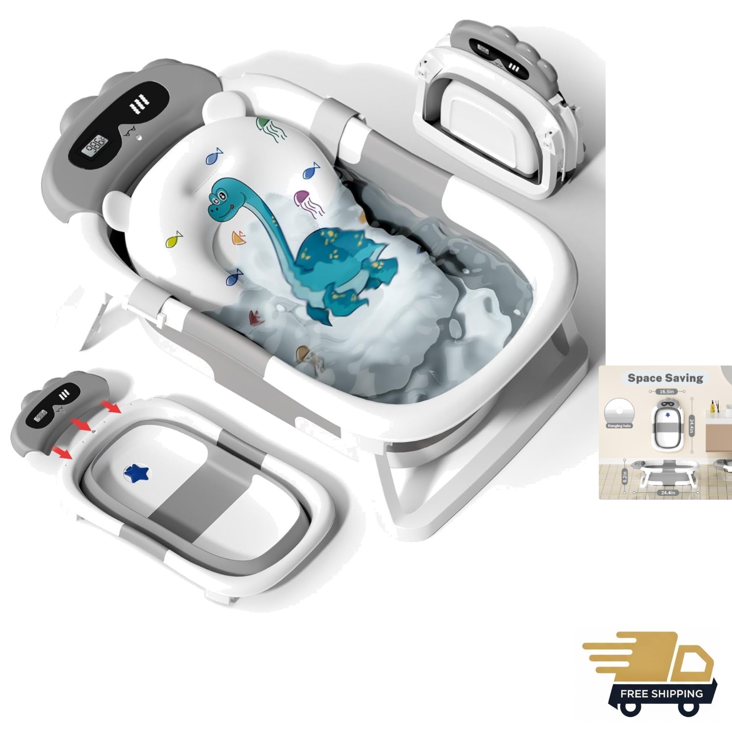 Baby Bathtub,Collapsible Bathtub for Newborn to Toddler,Durable Essential Inf...