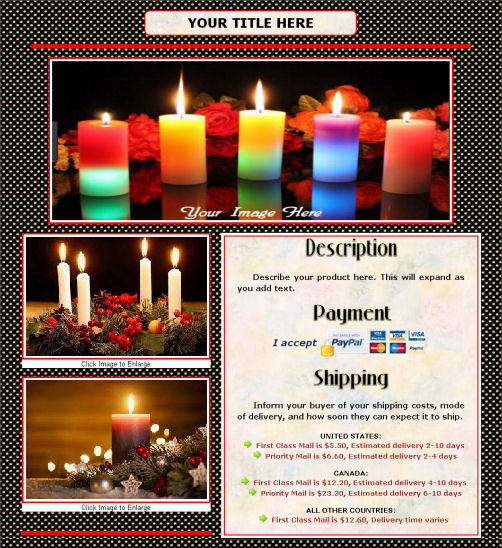 AUCTION TEMPLATE Gold Dots On Black BG Design - With FREE Shipping