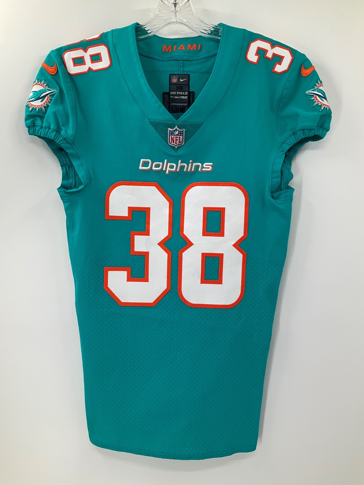 #38 MIAMI DOLPHINS NIKE GAME USED TEAM ISSUED AQUA JERSEY SIZE:38 YEAR:2020