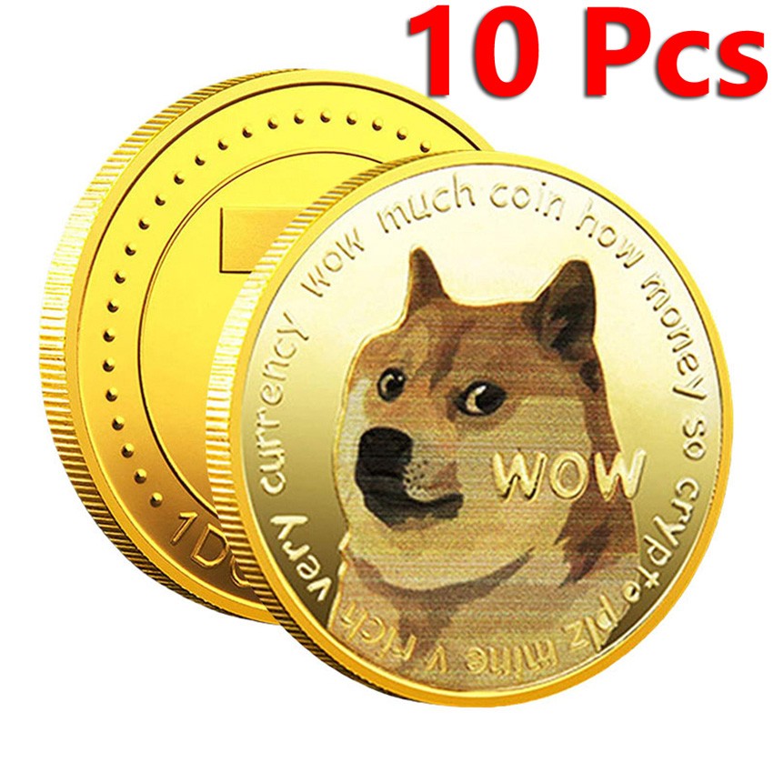 10 Pcs Commemorative Dogecoin Coins Collectors Gold Plated Doge Coin Fun Coin