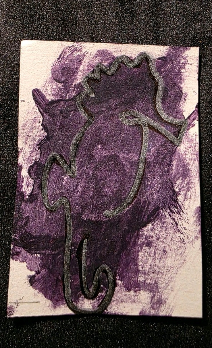 ACEO Original Art “Seahorse in Violet” Ocean Line Drawing Miniature by HelloAsha