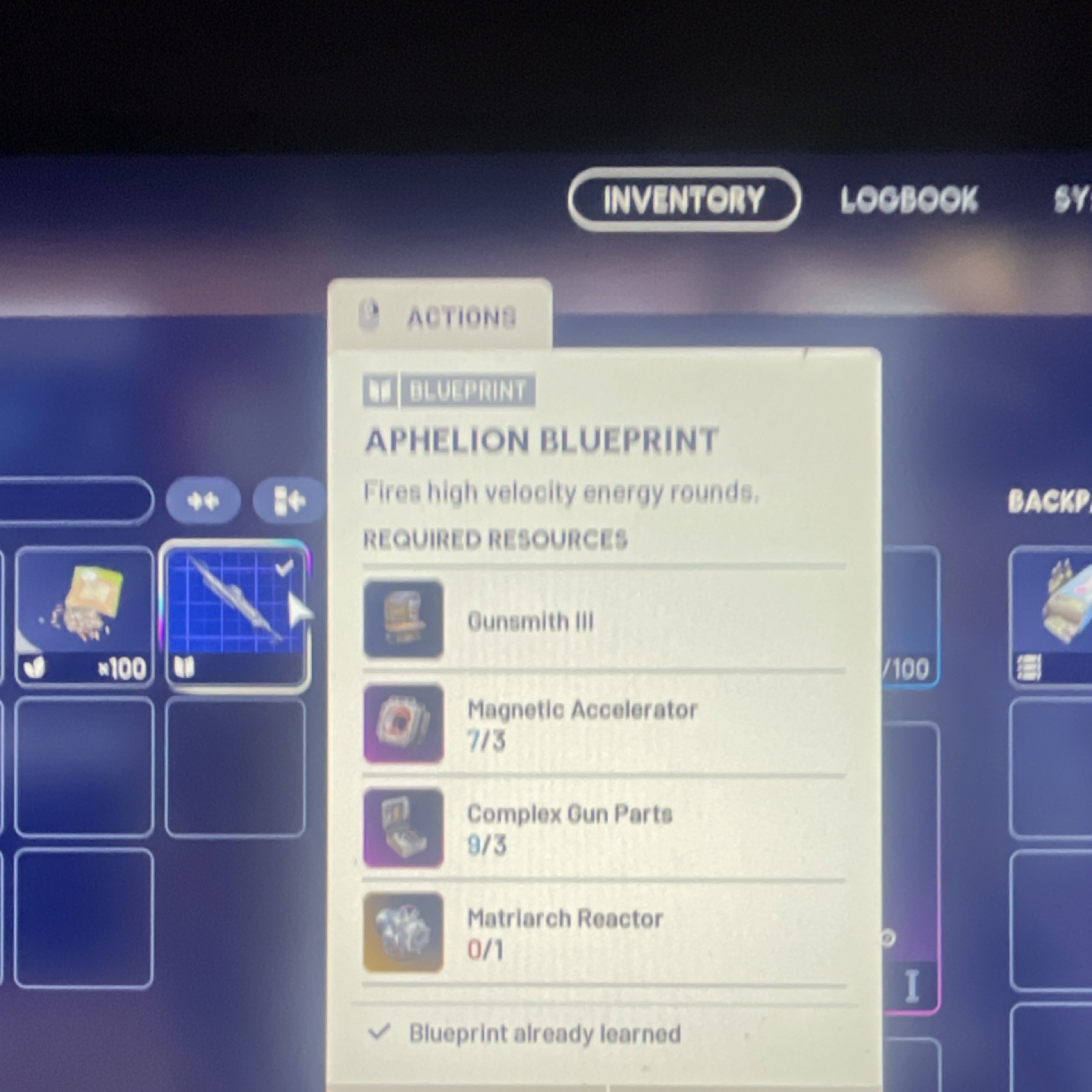 Aphelion Blueprint Game Item Arc Raiders