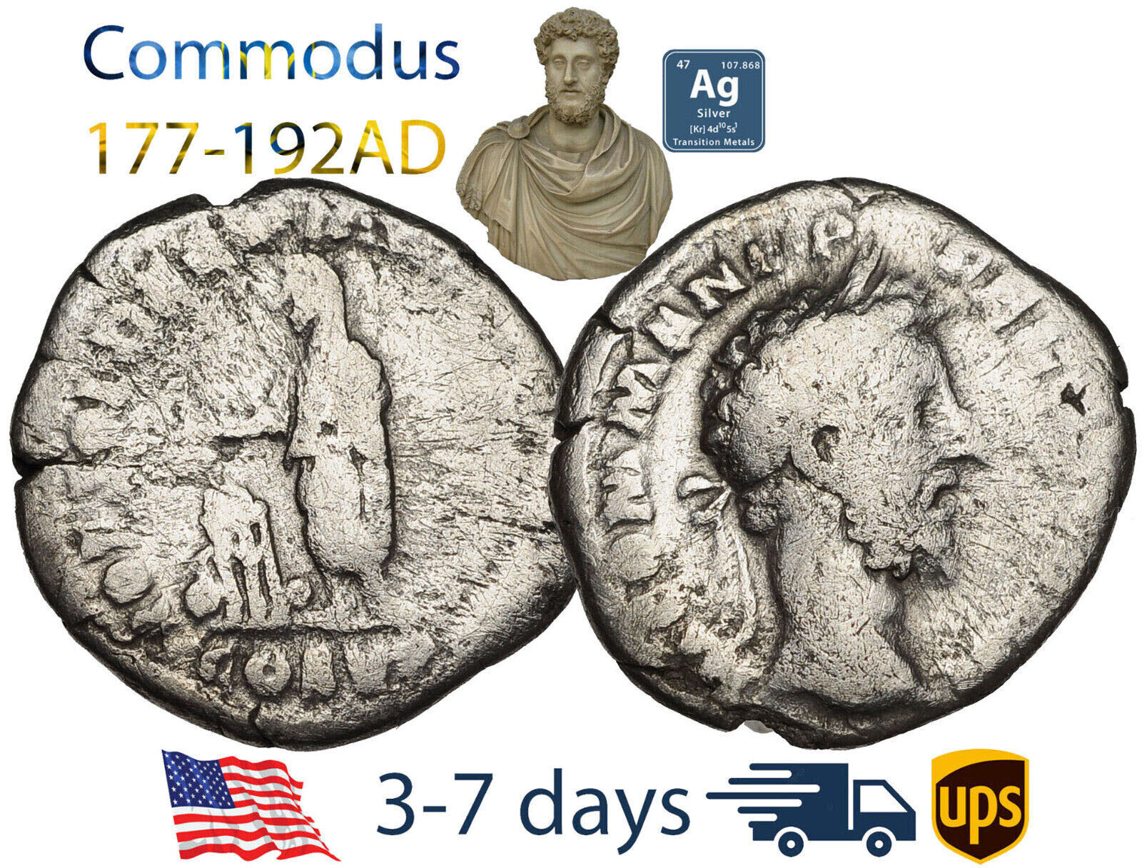 Ancient Roman Empire Coin Silver Denarius COMMODUS 177 - 192 AD Authentic #20773