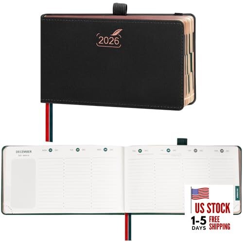  Pocket Planner 2026 Weekly and Pocket 6.5" x 3.75" Black Jan - Dec 2026