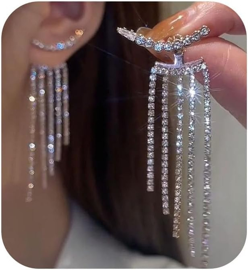 Trendy Gold Long Tassel Earrings Simple Chandelier Tassel Chain Dangle Drop Earr