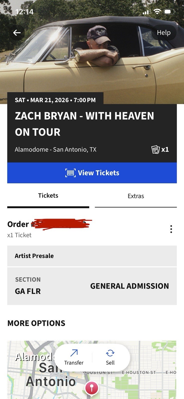 Zach Bryan With Heaven On Tour Ticket GA FLR Alamodome San Antonio March 21 2026