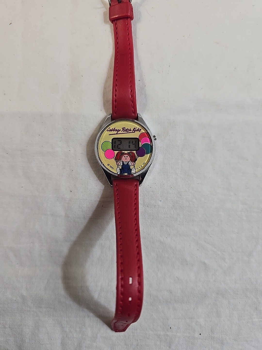 Cabbage Patch Kids 1985 Vintage Digital Watch With Leather Red Band WORKS!