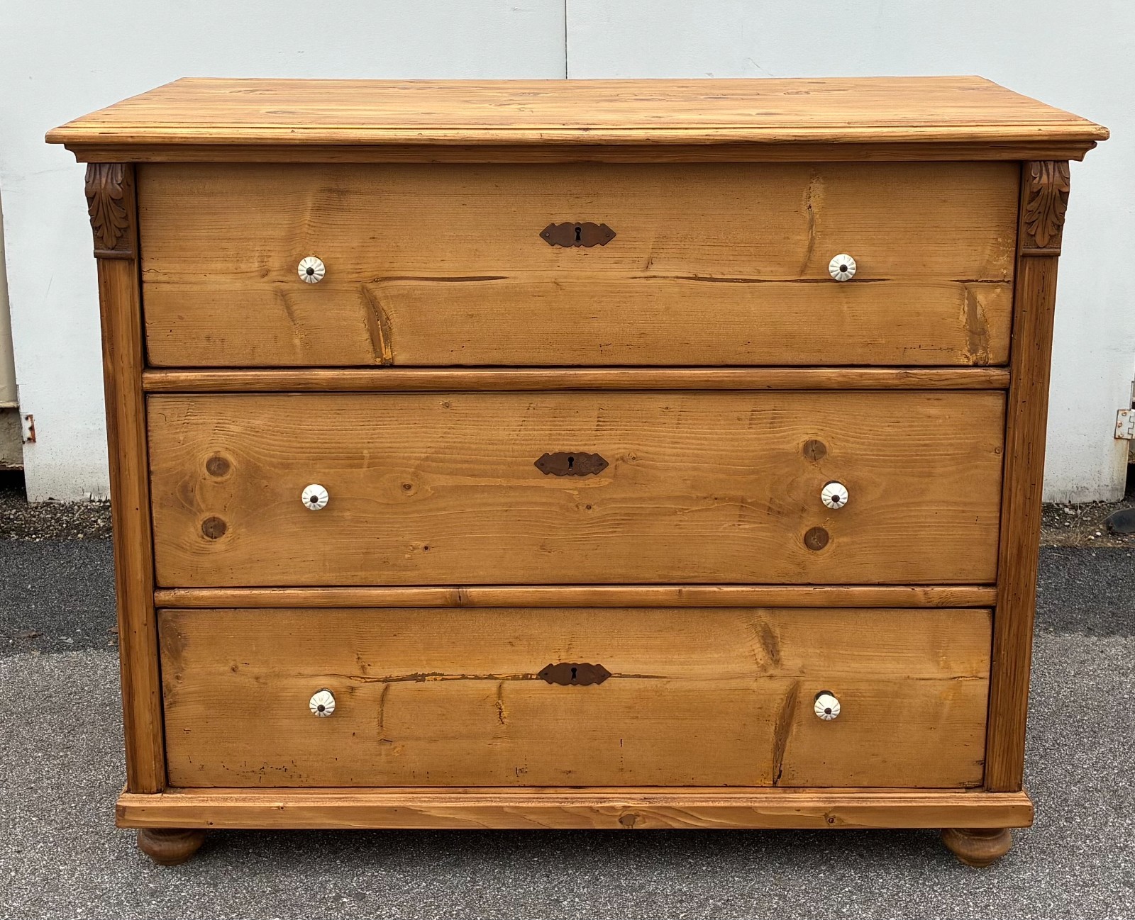 Antique Pine Central European Chest of Three Drawers