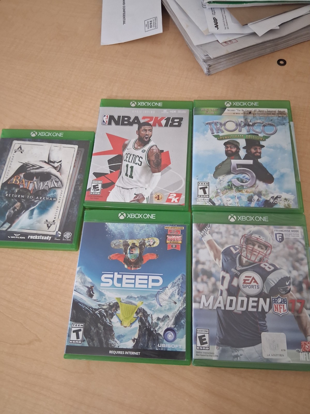 Rocksteady WB Xbox One Game Lot: Batman, Tropico 5, Steep, NBA 2K18, Madden 17