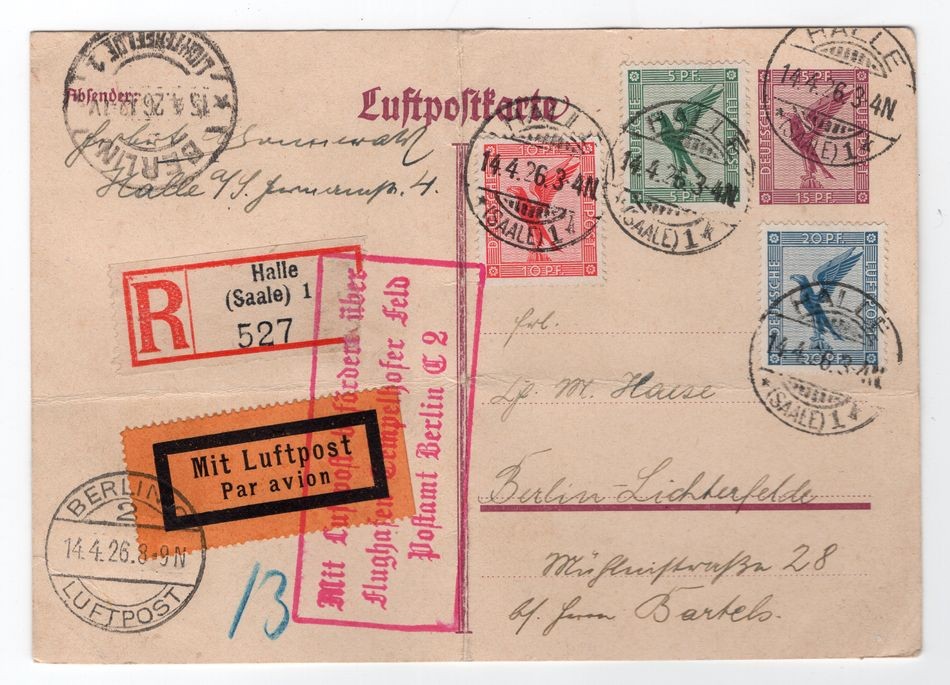 Zeppelin / Posta Aerea 1926 R Flight Card Da Hall Con Berlino (EA2488