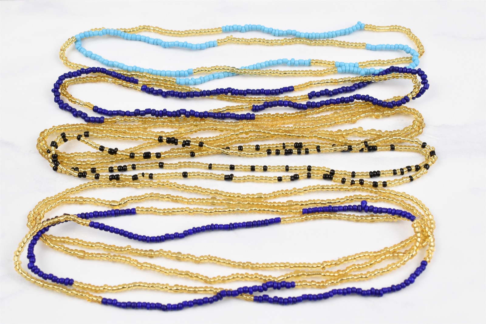 Handmade Studio 6 Strand Stretch Cord Necklace Gold Blue Faux Turquoise