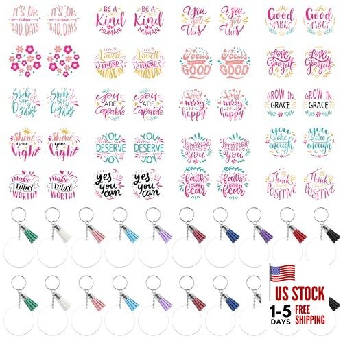 Acrylic Keychain Blanks, Inspirational UV DTF Transfer Stickers, Colored 138