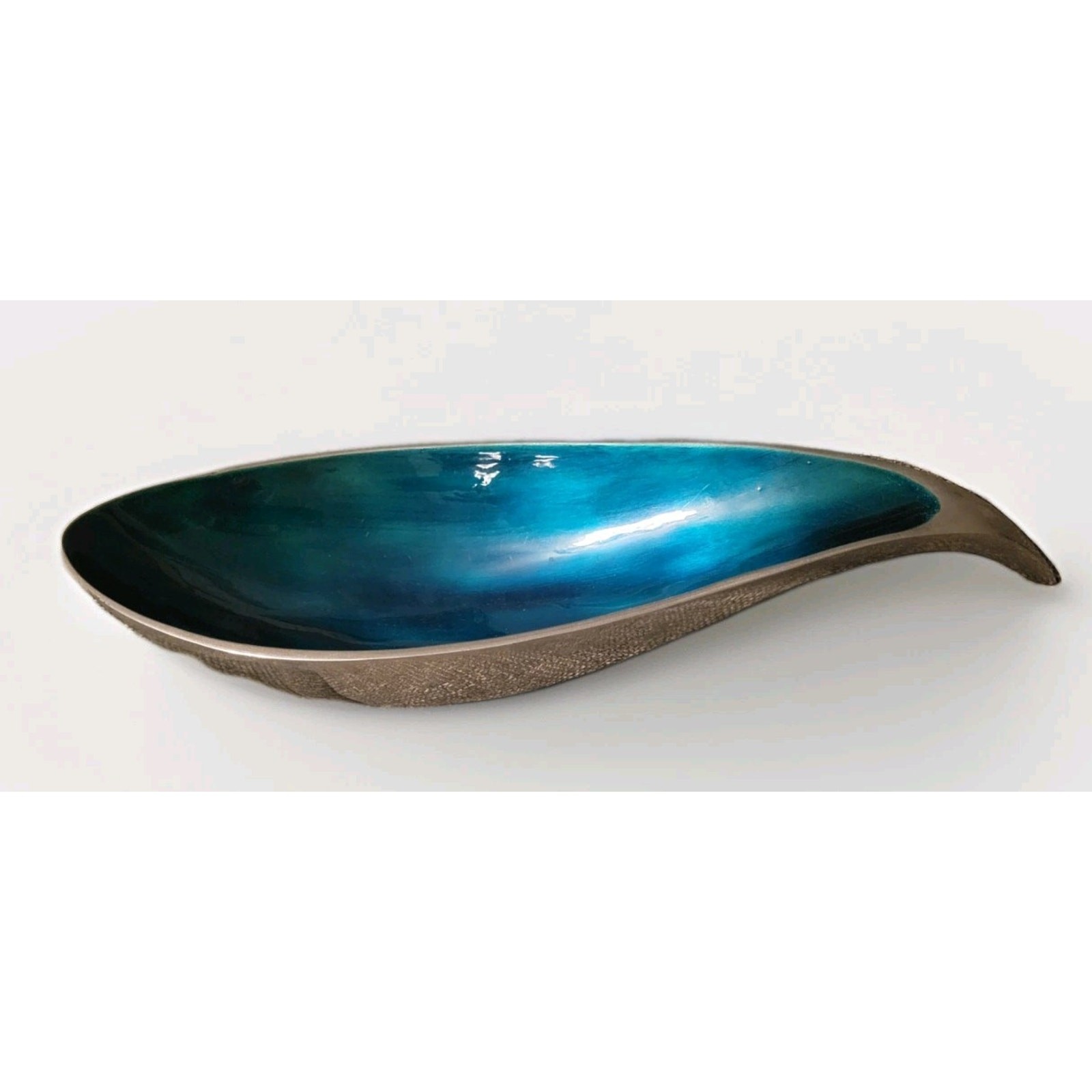 Vintage MCM Emerald & Silver Colored Tear Drop Art Bowl Decor Mid Century Moder