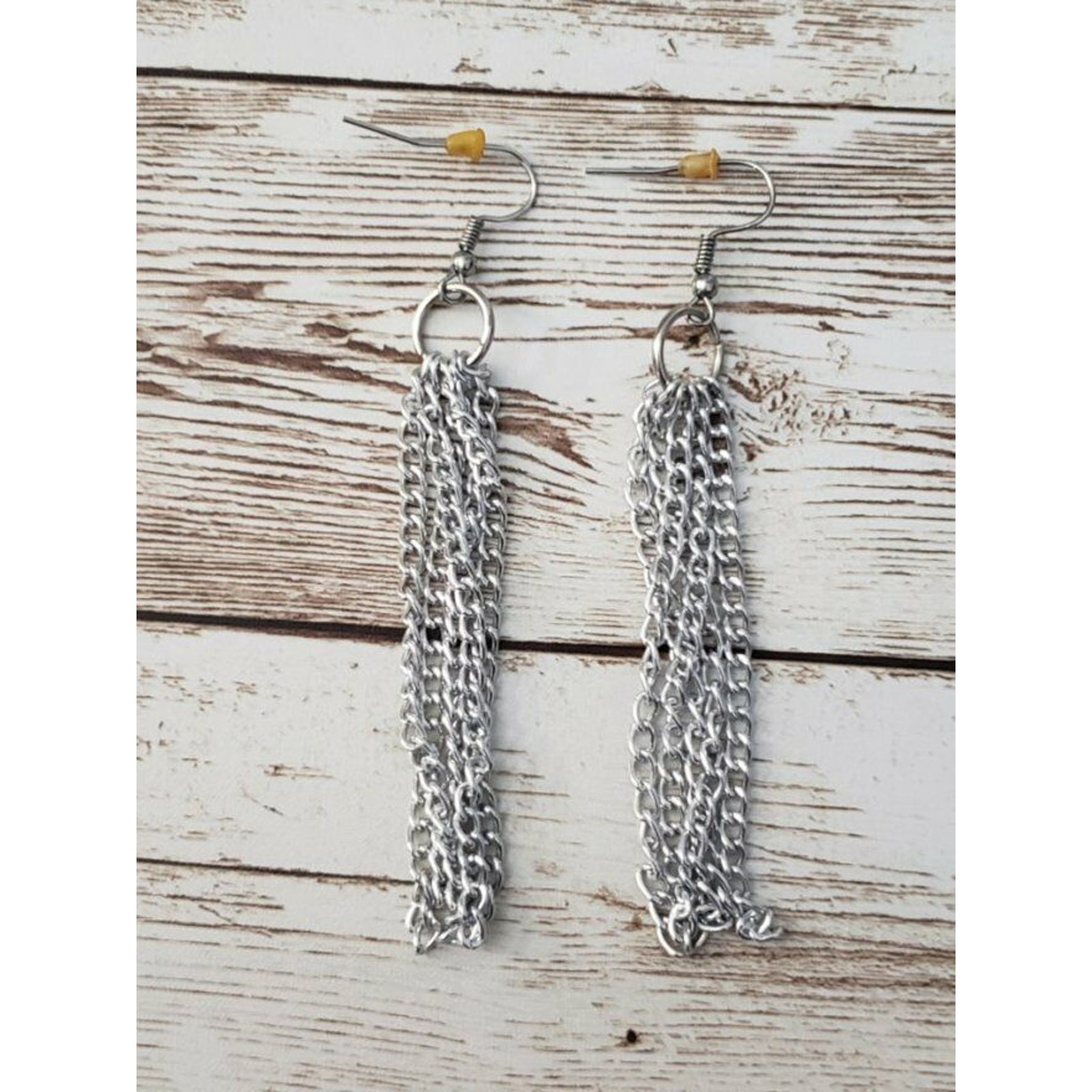 Silver Tone Multi Strand Long Dangle Earrings