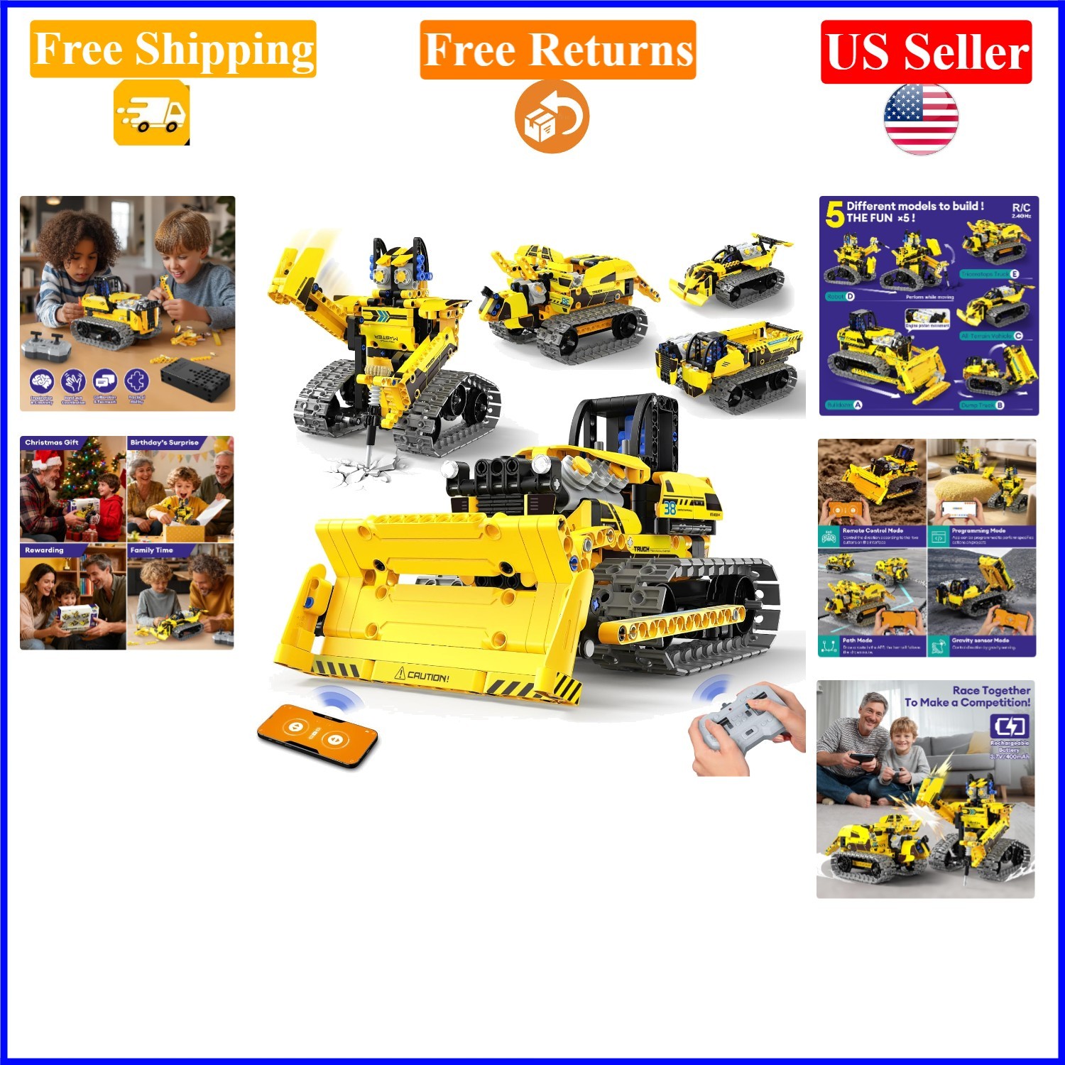 5 in 1 STEM Robot Building Kit with 452 Blocks for Kids Ages 8-14, Remote & A...