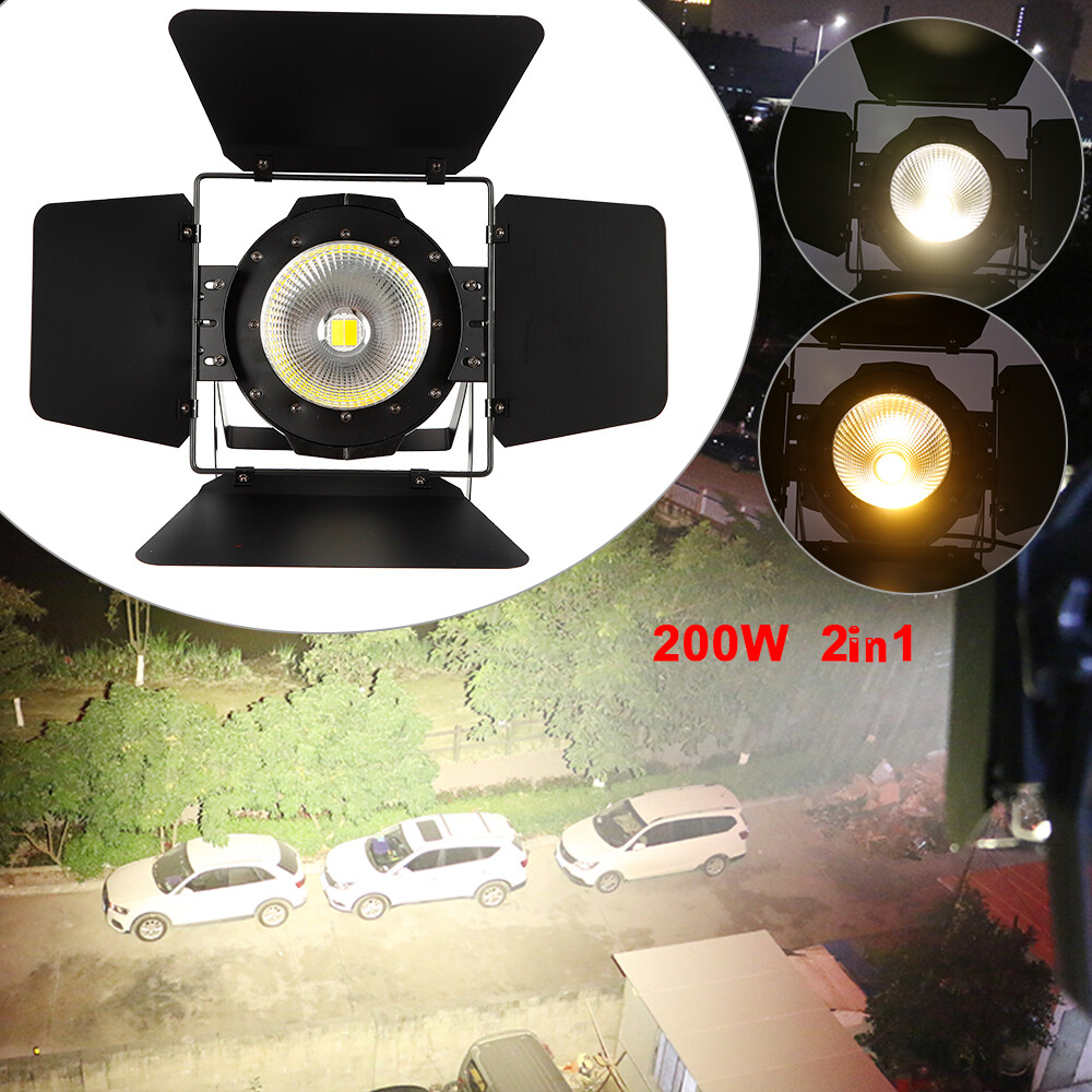 COB LED Spotlights Warm & Cold White Par Light Stage Light 200W with Barn Doors