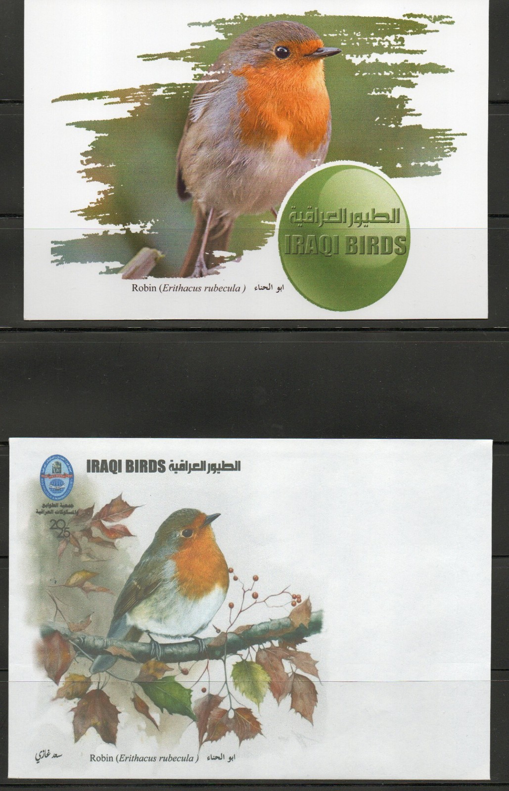 Postcard issued by the Iraqi Philatelic Society featuring the birds of Iraq 2025
