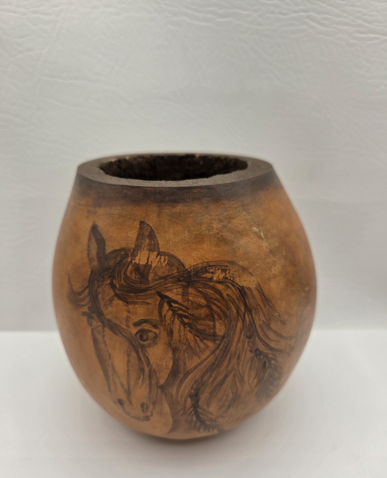 Hand-painted Gourd Art Horse Signed Barb McDermott California Rustic Decor 5"