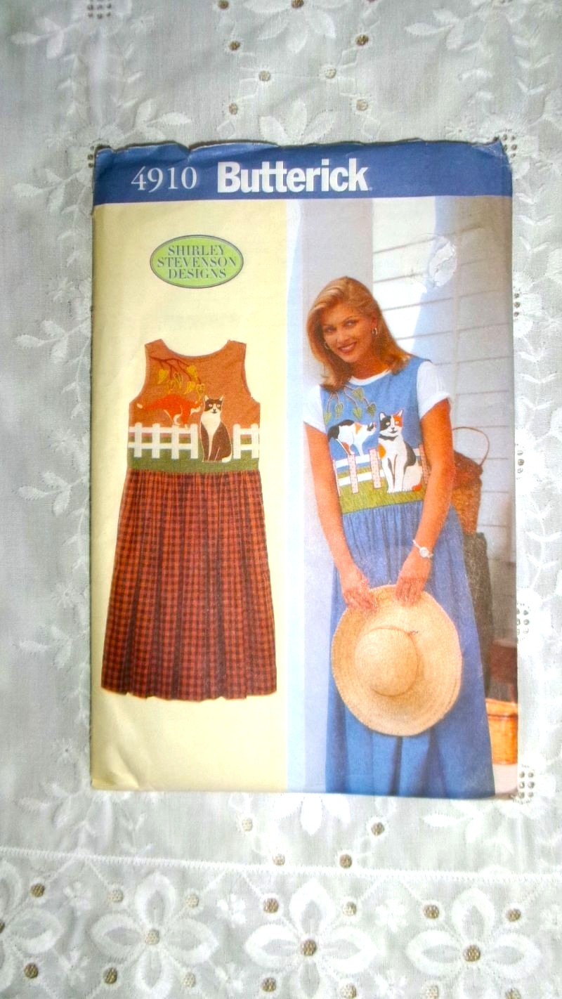 VTG BUTTERICK CAT IN THE GARDEN APPLIQUE MISSES JUMPER PATTERN UNCUT 3 SIZE SML