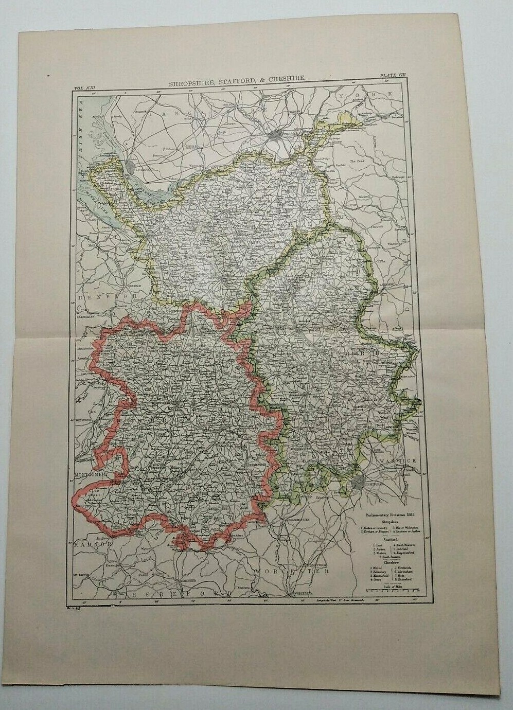 Vintage 1894 SHROPSHIRE, UK Atlas Map Authentic Antique Encyclopedia Britannica 