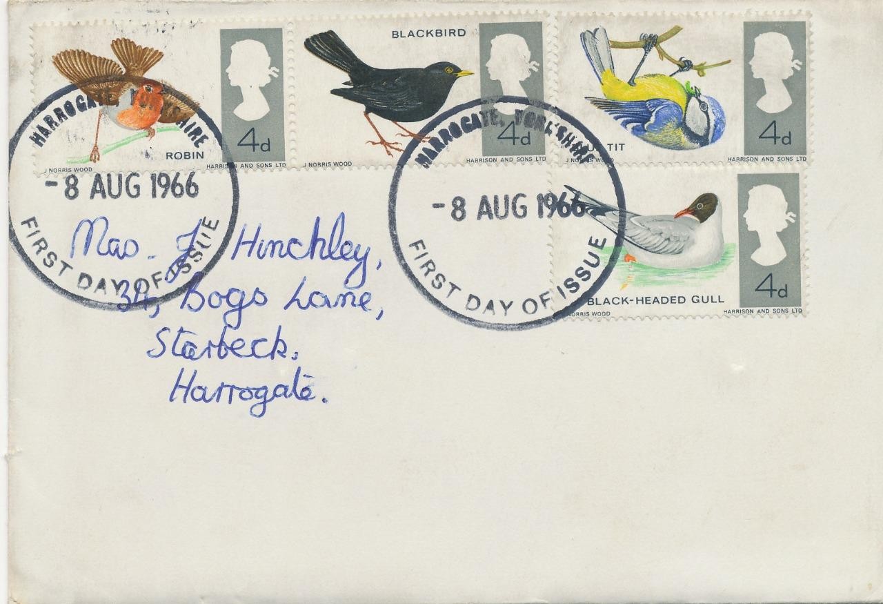 GB 1966 British Birds very fine FDC w. large dark blue FDI HARROGATE, YORKSHIRE