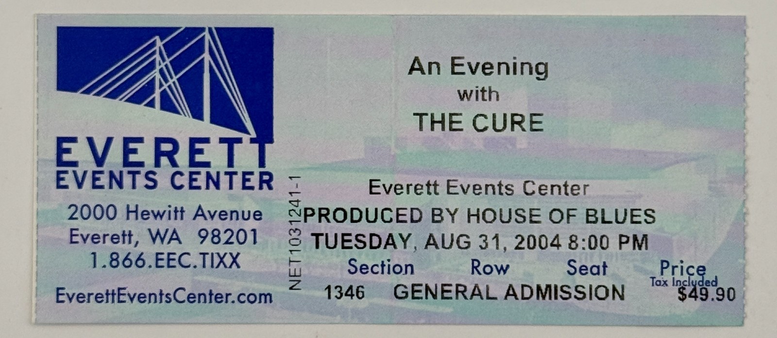 The Cure Ticket Stub Everett Events Center 8/31/04