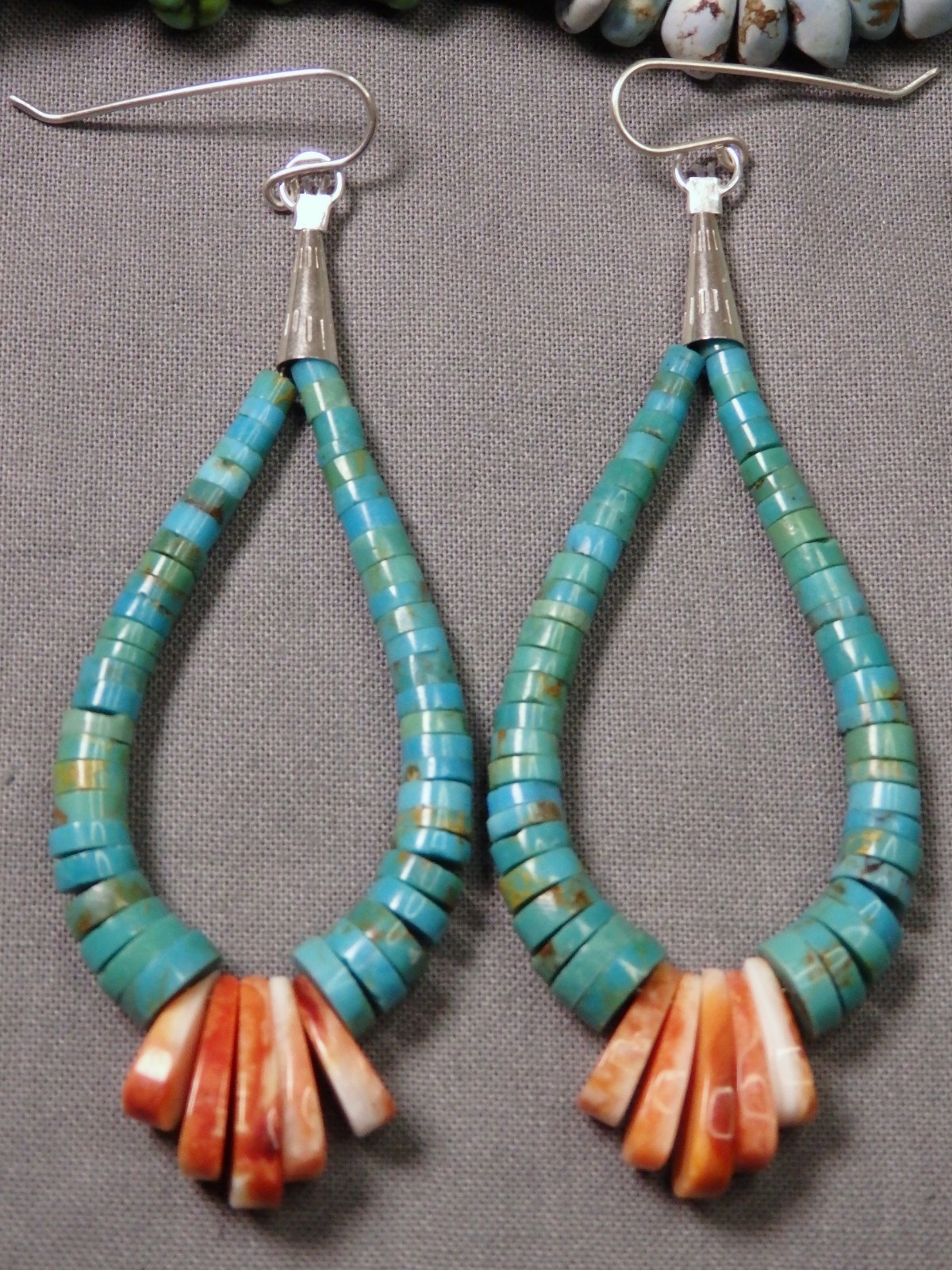 KINGMAN TURQUOISE Spiny Oyster Sterling Silver 3.75" CORN JACLA Earrings