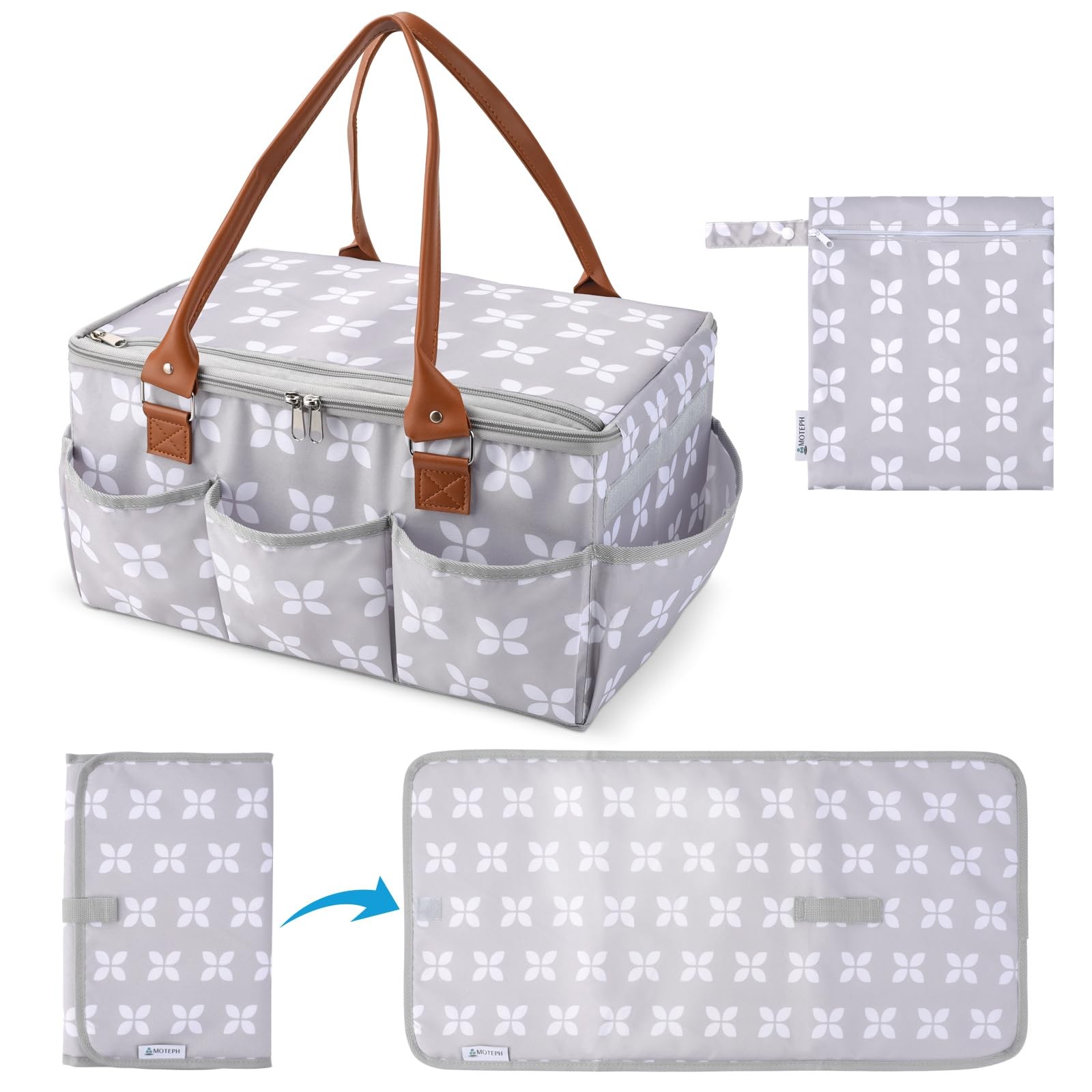 Diaper Caddy Organizer - Baby Caddy with Lid & Changing Mat, Car Diaper Caddy...