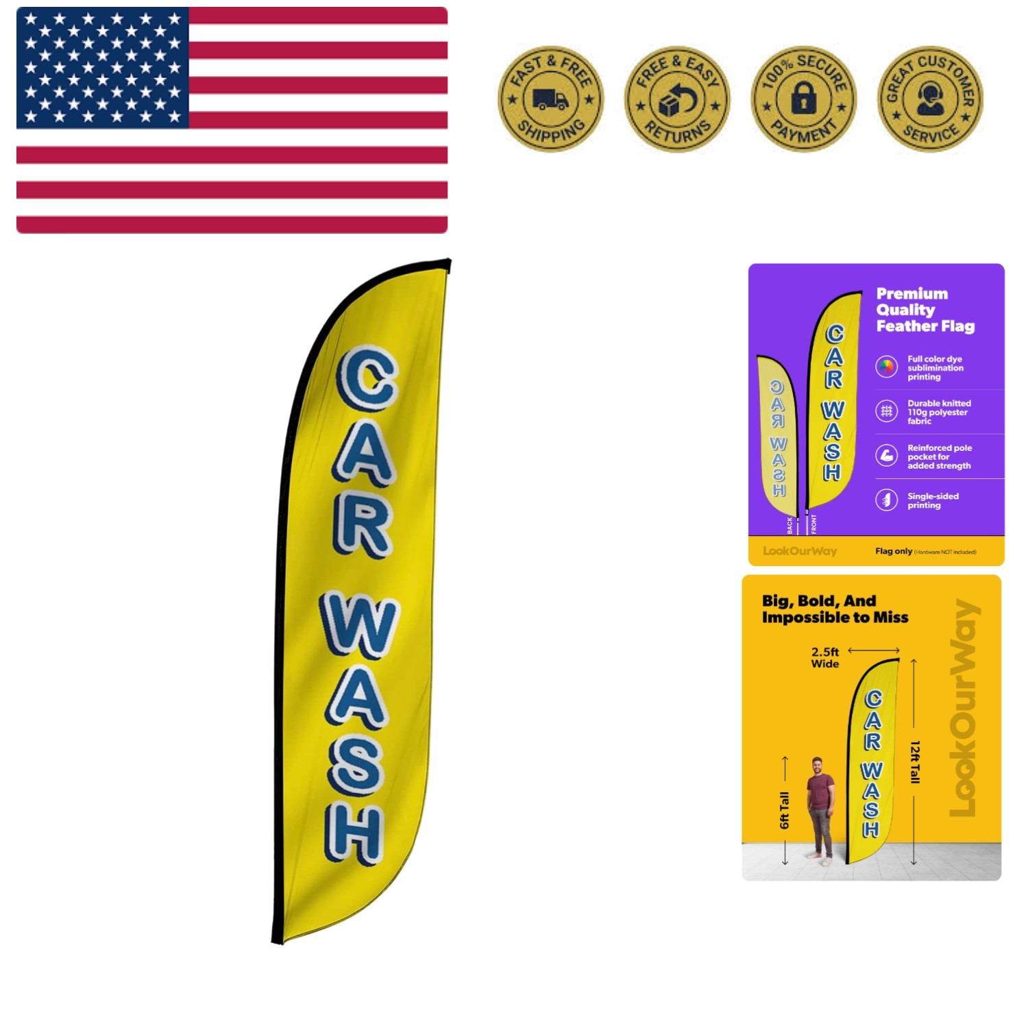 Feather Flag Banner - 12 Feet Tall Advertising Flags for Outdoor Business and...