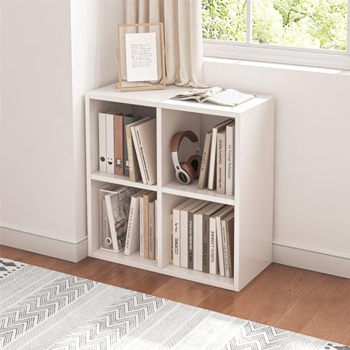 4 Cube Organizer Bookcase - Fabric Storage Bins Container, Open 4-Cube White