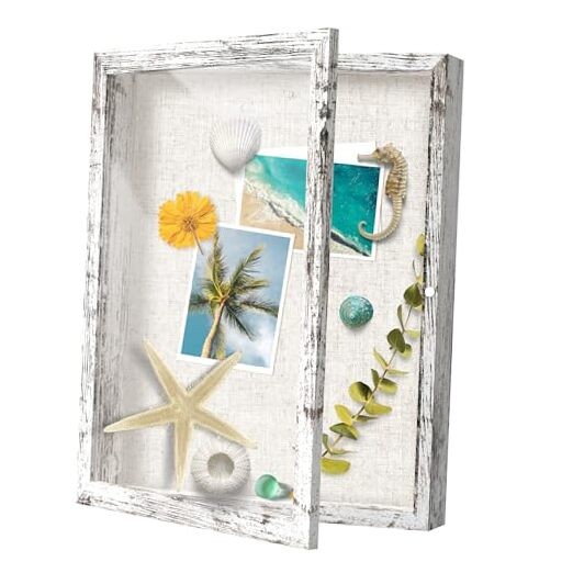  11x14 Deep Shadow Box Frame, Wooden Display 11 in x 14 in Distressed White